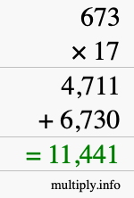 How to calculate 673 times 17 using long multiplication