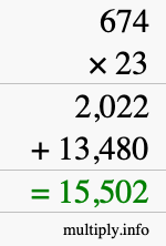 How to calculate 674 times 23 using long multiplication How to calculate 674 times 23 using long multiplication