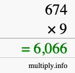 How to calculate 674 times 9 using long multiplication