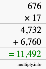 How to calculate 676 times 17 using long multiplication