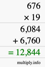 How to calculate 676 times 19 using long multiplication