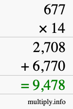 How to calculate 677 times 14 using long multiplication