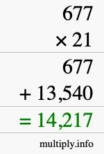 How to calculate 677 times 21 using long multiplication