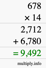How to calculate 678 times 14 using long multiplication
