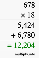 How to calculate 678 times 18 using long multiplication