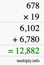 How to calculate 678 times 19 using long multiplication