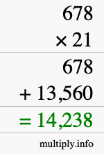 How to calculate 678 times 21 using long multiplication
