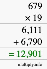 How to calculate 679 times 19 using long multiplication