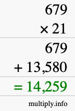 How to calculate 679 times 21 using long multiplication