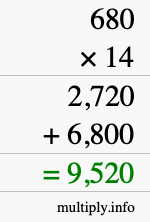 How to calculate 680 times 14 using long multiplication