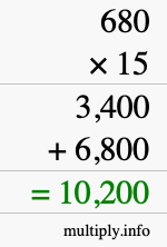 How to calculate 680 times 15 using long multiplication