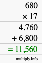 How to calculate 680 times 17 using long multiplication How to calculate 680 times 17 using long multiplication