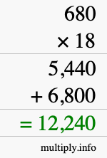 How to calculate 680 times 18 using long multiplication
