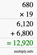 How to calculate 680 times 19 using long multiplication