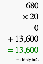 How to calculate 680 times 20 using long multiplication