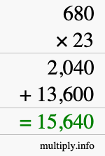 How to calculate 680 times 23 using long multiplication How to calculate 680 times 23 using long multiplication
