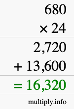 How to calculate 680 times 24 using long multiplication How to calculate 680 times 24 using long multiplication