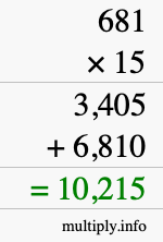 How to calculate 681 times 15 using long multiplication