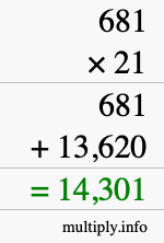 How to calculate 681 times 21 using long multiplication