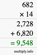 How to calculate 682 times 14 using long multiplication