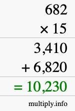 How to calculate 682 times 15 using long multiplication