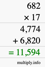 How to calculate 682 times 17 using long multiplication
