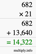 How to calculate 682 times 21 using long multiplication