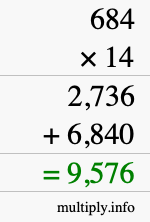 How to calculate 684 times 14 using long multiplication