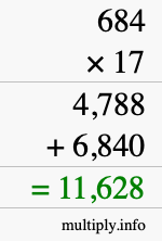 How to calculate 684 times 17 using long multiplication