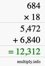How to calculate 684 times 18 using long multiplication