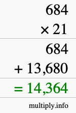 How to calculate 684 times 21 using long multiplication