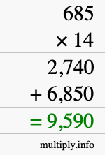 How to calculate 685 times 14 using long multiplication