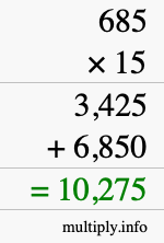 How to calculate 685 times 15 using long multiplication How to calculate 685 times 15 using long multiplication