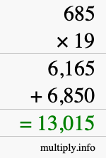 How to calculate 685 times 19 using long multiplication