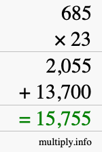 How to calculate 685 times 23 using long multiplication How to calculate 685 times 23 using long multiplication