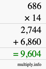 How to calculate 686 times 14 using long multiplication