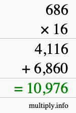 How to calculate 686 times 16 using long multiplication