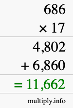 How to calculate 686 times 17 using long multiplication