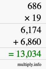 How to calculate 686 times 19 using long multiplication