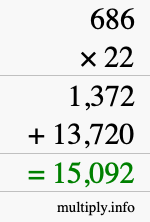How to calculate 686 times 22 using long multiplication