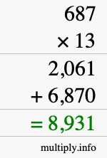 How to calculate 687 times 13 using long multiplication How to calculate 687 times 13 using long multiplication