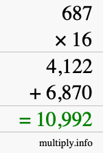 How to calculate 687 times 16 using long multiplication How to calculate 687 times 16 using long multiplication
