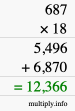 How to calculate 687 times 18 using long multiplication