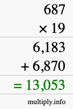 How to calculate 687 times 19 using long multiplication