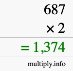 How to calculate 687 times 2 using long multiplication