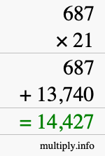 How to calculate 687 times 21 using long multiplication