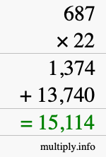 How to calculate 687 times 22 using long multiplication