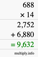 How to calculate 688 times 14 using long multiplication