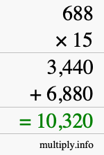 How to calculate 688 times 15 using long multiplication