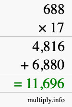 How to calculate 688 times 17 using long multiplication